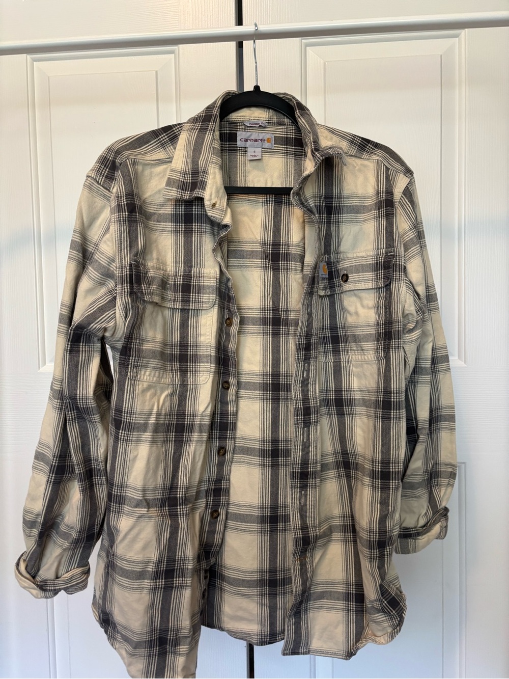 Carhartt Plaid Button-Front Shirt Jacket in Cream and Black